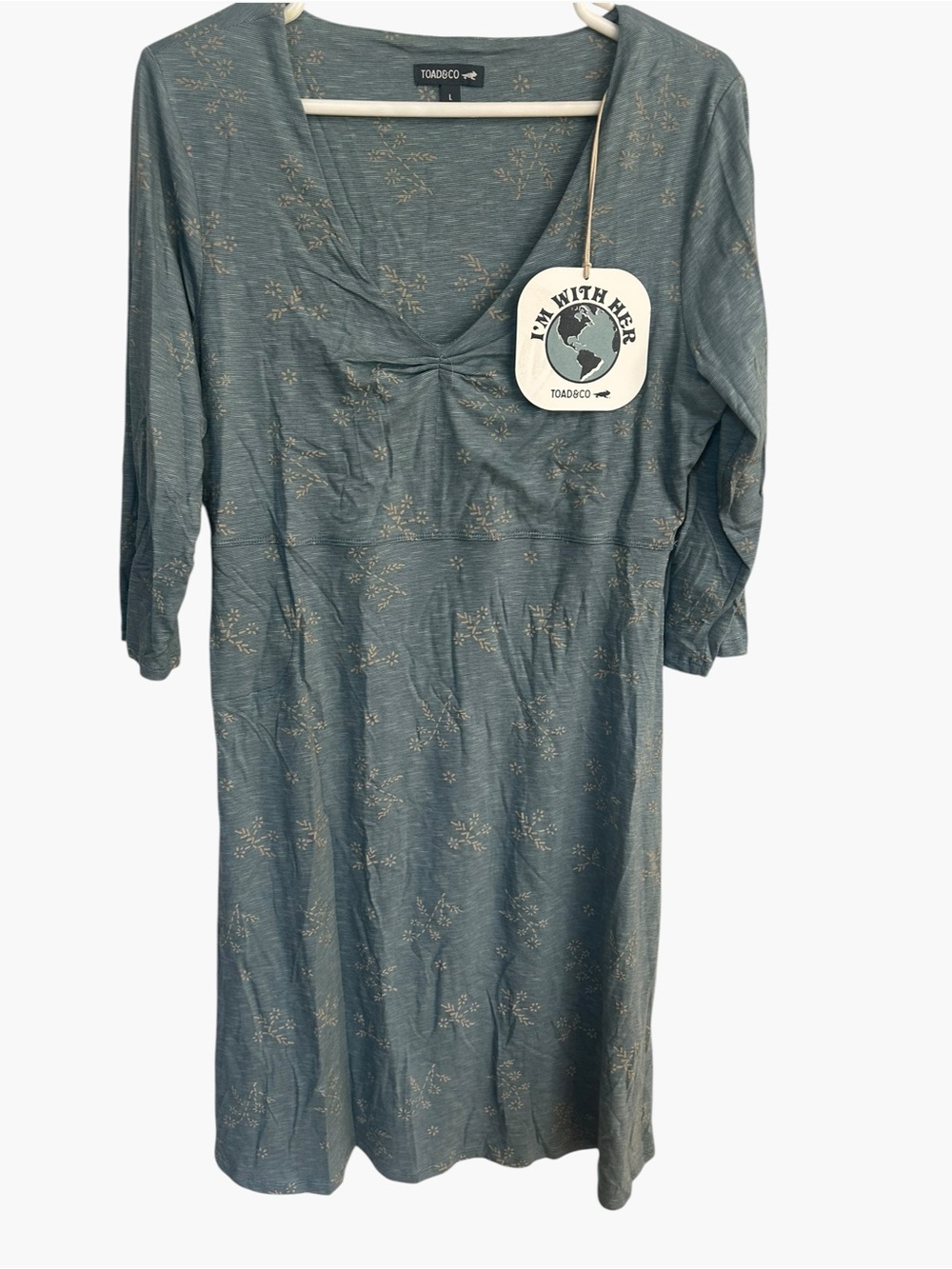 Toad&Co Women's Slate Blue Floral-Print Midi Dress size large nwt